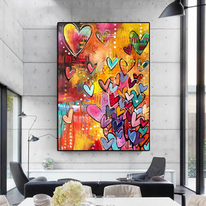 Modern Street Graffiti Wall Art - Colorful Love HD Oil on Canvas Posters and Prints