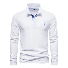Load image into Gallery viewer, AIOPESON 2023 New Men's Deer Embroidery Polo Shirts Solid Color Long Sleeve Social Business Male