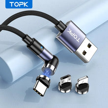 Load image into Gallery viewer, TopK Magnetic 3 in 1 Charging Cable 540 Rotation Micro USB Type C Fast Charger