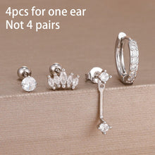 Load image into Gallery viewer, 4PCS Stainless Steel Circle Huggie Hoop Earrings Set for Women Gold Color Unique Zircon Flower Stud Earring Piercing Jewelry