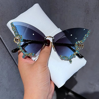Luxury Diamond Butterfly Sunglasses - Oversized Rimless Y2K Vintage Eyewear for Women