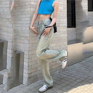 Women's Slim Fit High Waist Jeans Retro Summer Loose Long Pants Trendy Fashion
