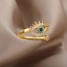 Load image into Gallery viewer, Stainless Steel Zircon Geometric Rings For Women Luxury Evil Eye Gold Color Adjustable Trendy Wedding Aesthetic Jewerly Gift