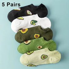 Load image into Gallery viewer, 5 Pairs Avocado Crew Ankle Socks Cartoon Fashion Breathable Summer Autumn Women&#39;s