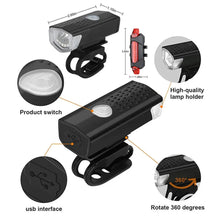 Load image into Gallery viewer, USB Rechargeable Bike Light Set Front and Rear 3 Modes Easy Install Bicycle Light