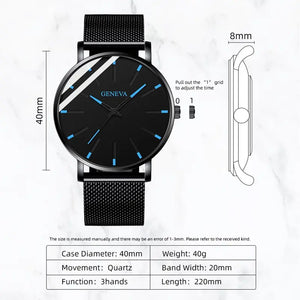 Ultra Thin Minimalist Men's Stainless Steel Mesh Quartz Wrist Watch