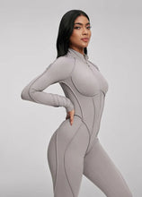 Load image into Gallery viewer, FUBEIKE Women's Yoga Set Fashion Sexy Slim Fit Long Sleeve Zipper Sports Gym Workout Legging Bodysuits Outdoor Activewear