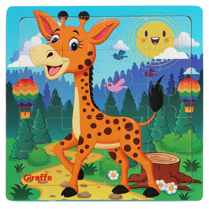 New 20-Piece Wooden 3D Puzzle – Cartoon Animals & Vehicles Montessori Toy for Kids 1-3 Years