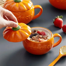 Load image into Gallery viewer, Pumpkin Cup with Lid &amp; Spoon – Creative Ceramic Water Cup for Breakfast &amp; Oatmeal