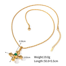 Load image into Gallery viewer, 18K Gold Plated Cross Necklace Stainless Steel Inlay Natural Stone Pendant for Women