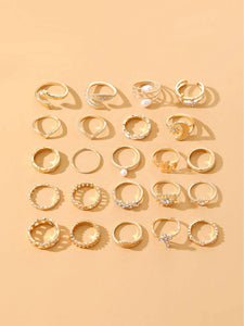 Punk Cartoon Pearl Rings: 22-Piece Set for Women, Fashionable Jewelry 2023