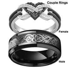 Load image into Gallery viewer, Stainless Steel Celtic Dragon Couple Rings Set Black Zircon Heart Wedding Jewelry