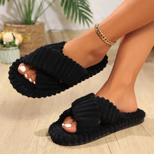 Load image into Gallery viewer, Women Corduroy Cross Strap Home Slippers Men Soft Warm Flat Slides Family Indoor Fashion Concise Plush Sandals For Four Seasons