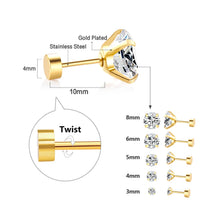 Load image into Gallery viewer, LUXUSTEEL 1Pairs/2Pcs Stainless Steel Crystal Studs Earrings For Women Men 4 Prong Tragus Round Clear Cubic Zirconia Ear Jewelry