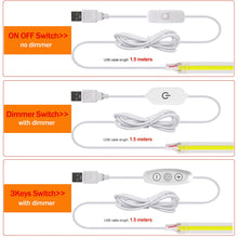 Load image into Gallery viewer, Dimmable COB LED Strip Light 5V USB Flexible LED Tape with ON OFF Switch 320LEDs High Density Linear Lighting with Adhesive Tape