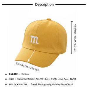 Kids Baseball Cap: Adjustable, Sun Hat, M Letter