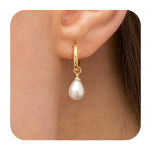 Geometric Round Pearl Earrings for Women – Golden Yellow Bronze Plated Jewelry