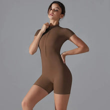 Load image into Gallery viewer, Yoga Set Women's Jumpsuits One-Piece Suit Zipper Short Sleeve Gym Push Up Workout Clothes Fitness Bodysuit Sportswear Tracksuit