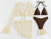 Load image into Gallery viewer, 2026 Sexy Four-piece Women Swimsuit Long-sleeve Cover-up Swimwear Summer Solid Bikini Set Brazilian Beachwear Party bathing suit