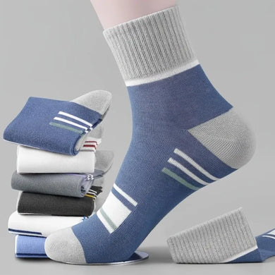 5 Pairs Men's Mid-Calf Sports Socks - Anti-Odor, Sweat-Wicking, Spring/Autumn Thin Socks