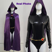 Load image into Gallery viewer, Teen Titans Raven Cosplay Costume Women's Costume Magical Girl Cosplay Fighting Bodysuit Full Set With Purple Hooded Cloak