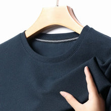 Load image into Gallery viewer, Short sleeved Polo shirShort sleeved Waffle Solid Polot fashion splicing men's round neck top cotton daily short sleeved T-shirt
