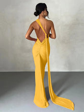 Load image into Gallery viewer, Hugcitar One Shoulder Backless Adjustable Scarf Loop Ruched Sexy Maxi Dress Women Elegant Y2K Streetwear Festival Outfit