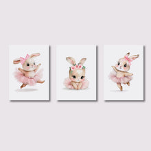 Load image into Gallery viewer, 3pcs Cute Ballerina Bunny Ballet Canvas Posters Woodland Animal Print Painting Girls Room Decor Rabbit Wall Art Nursery Decor