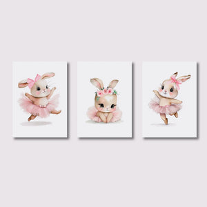 3pcs Cute Ballerina Bunny Ballet Canvas Posters Woodland Animal Print Painting Girls Room Decor Rabbit Wall Art Nursery Decor