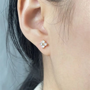 Gold Color Flower Shape CZ Stud Earrings Women's Party Wedding Fashion Jewelry