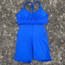 Load image into Gallery viewer, Solid Color Gym Bike Yoga Set Short Legging Cross Back Sport Bra 2pc Tracksuit Athletic Women Gym Suit Comprehensive Training Jo