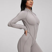 Load image into Gallery viewer, FUBEIKE Women's Yoga Set Fashion Sexy Slim Fit Long Sleeve Zipper Sports Gym Workout Legging Bodysuits Outdoor Activewear