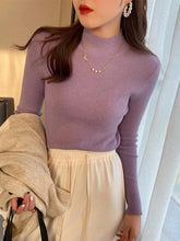 Load image into Gallery viewer, Autumn Winter Mock Neck Women Sweater Vintage Basic Solid Knitted Korean Tops Casual Slim Pullover Sweaters Simple Chic Jumpers