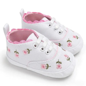 Meckior Newborn Baby Girl Flower Canvas Shoes Non-slip Infant First Walkers