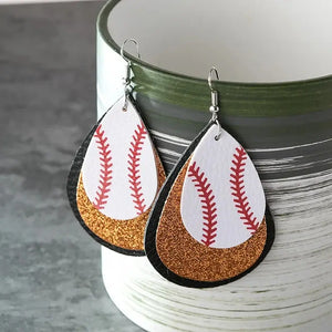 European Style Leather Earrings Football Baseball Sequin Waterdrop Women's Jewelry