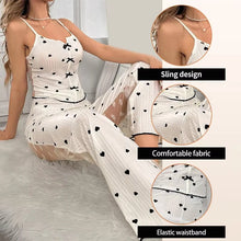 Load image into Gallery viewer, 2-Piece Women's Sexy Transparent Mesh Lace Set with Ribbed Printed Strap Top and Pants Home Clothes Pajama Set