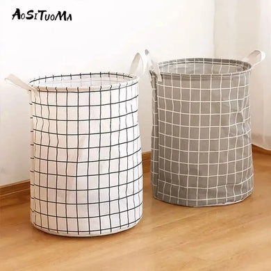 Large Foldable Plaid Storage Basket | Waterproof Cotton Linen