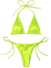 Load image into Gallery viewer, Halter Brazilian Metallic Satin Bikini Women Swimwear Female Swimsuit Two-pieces Bikini Set High Cut Bathing Suit Swim Beachwear