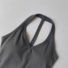 Load image into Gallery viewer, Women's Summer V-Neck Yoga Sports Vest Hanging Back Neck Design Outdoor Running Training Gathered Fit Active Wear Top