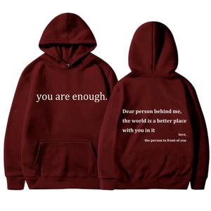 YOU ARE ENOUGH Hoodie Men's Casual Fleece Pullover Streetwear Sweatshirt