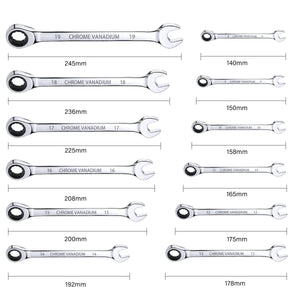 12pcs Ratchet Spanner Wrench Set Metric Combination Ratcheting Spanners 8-19mm
