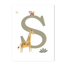 Load image into Gallery viewer, Customized Baby Name Poster Jungle Animals Lion Zebra Elephant Canvas Painting Kis Bedroom Wall Art Print Pictures Nursery Decor