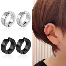 Load image into Gallery viewer, 2 Pcs Classic Korean Punk Stainless Steel Ear Clip Earrings for Men Women Black No Pierced Fake Ear Circle New Pop Jewelry