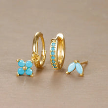 Load image into Gallery viewer, 3PCS Trendy Stainless Steel Flower Drop Earring Set For Women Crystal Zirconia Dangle Earring Hypoallerg Piercing Jewelry aretes