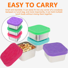 Load image into Gallery viewer, 4Pcs 2/6oz Snack Container Stainless Steel Salad Box with Silicone Lids Leakproof Portable Stackable Dressing Food Storage Box