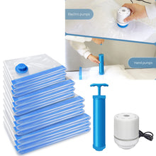 Load image into Gallery viewer, 12-Pack Vacuum Compression Storage Bags for Clothes, with Electric Pump - Reusable Space Saver Bags for Travel, Duvets Storage