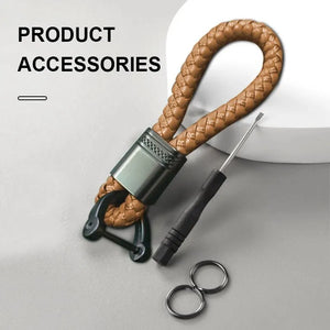 Hand Woven Leather Rope Keychain with Horseshoe Buckle - Stylish Car Key Ring Gift