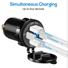 Load image into Gallery viewer, NEW 117W Dual PD Dual QC 3.0 USB Car Charger with Voltmeter Socket Power Outlet Adapter Waterproof for 12V/24V Car Boat Hot Sale