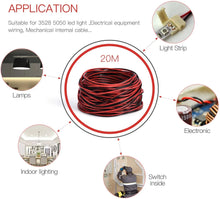 Load image into Gallery viewer, 20 meters 2PIN Electrical Wire Tinned Copper PVC Insulated Red Black Cable For Single Color LED Strip Light Extension Wire 22AWG