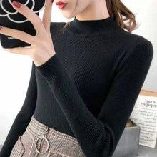 Load image into Gallery viewer, Autumn Winter Mock Neck Women Sweater Vintage Basic Solid Knitted Tops Casual Slim Pullover Korean Sweaters Simple Chic Jumpers